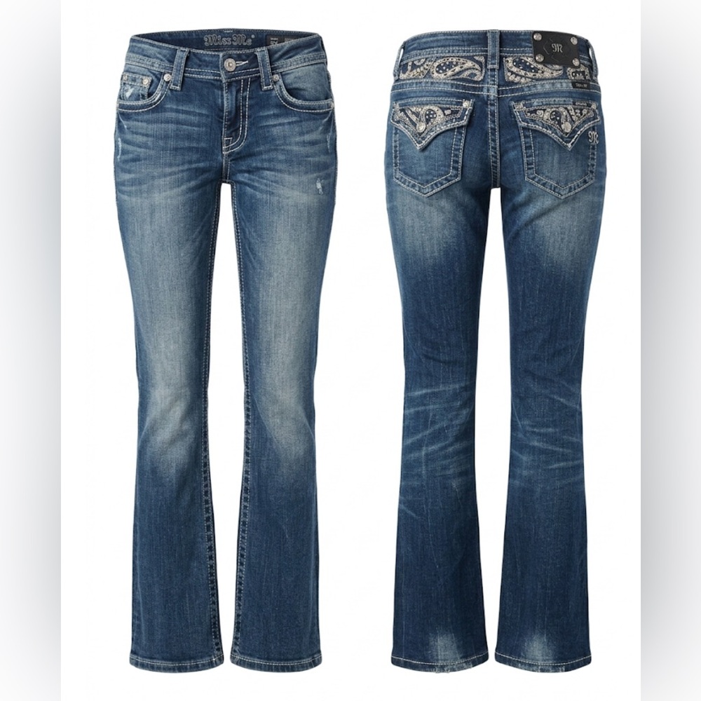 Miss Me Blue Easy Boot Cut Jeans with Embellished Pockets size 28